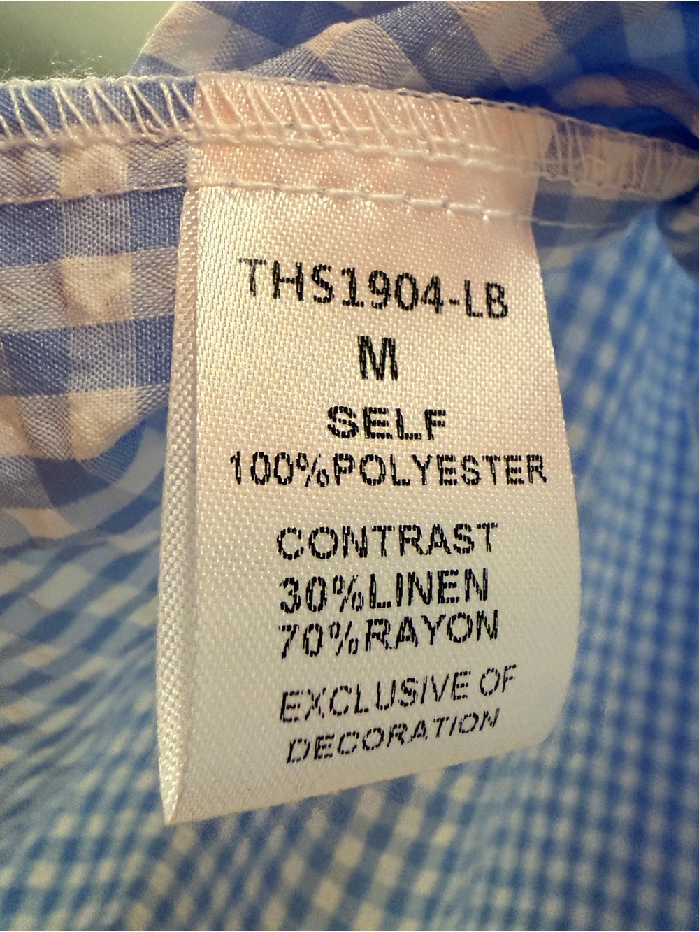 NWT THML THE BETSY BLOUSE Blue Gingham with Red and Pink Trim. SIZE M - Picture 5 of 8